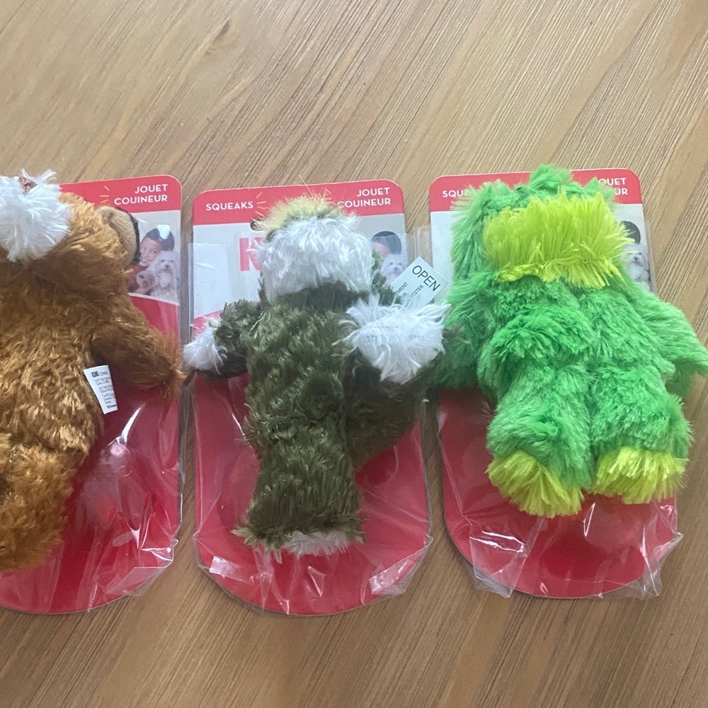 Kong Fuzzy Plush Squeak Dog Toys Frog Dino bear 3 in 1 lot